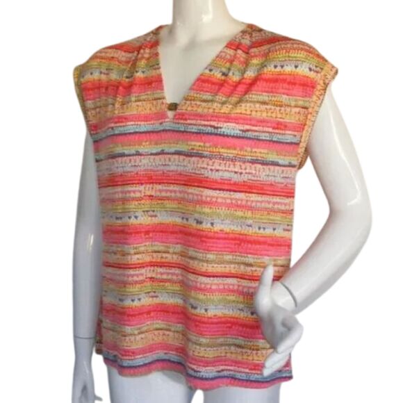 ANNE KLEIN Top, M, Multicolor, Sleeveless, Tank/Shell, Lion Hardware, stripes - Picture 4 of 11